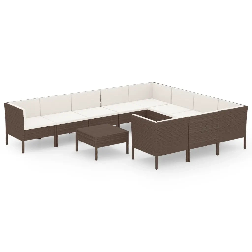 Set Divani da Giardino 11 pz con Cuscini in Polyrattan Marrone 3094491