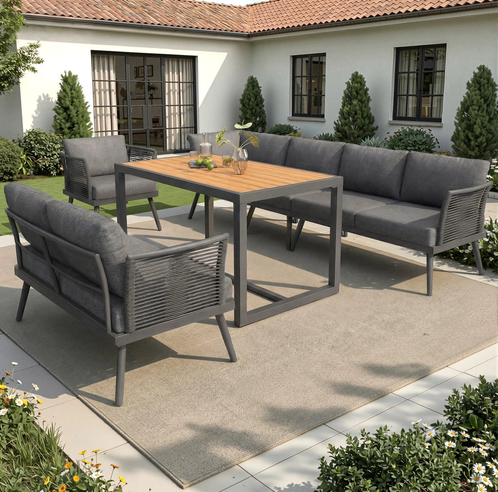 Set lounge da giardino modulare per 7 persone con tavolino; grigio