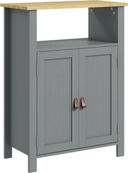 Arredamento bagno, più cassetti, grande nicchia, doppia porta, con tavolo in legno regolabile in altezza, grigio e naturale