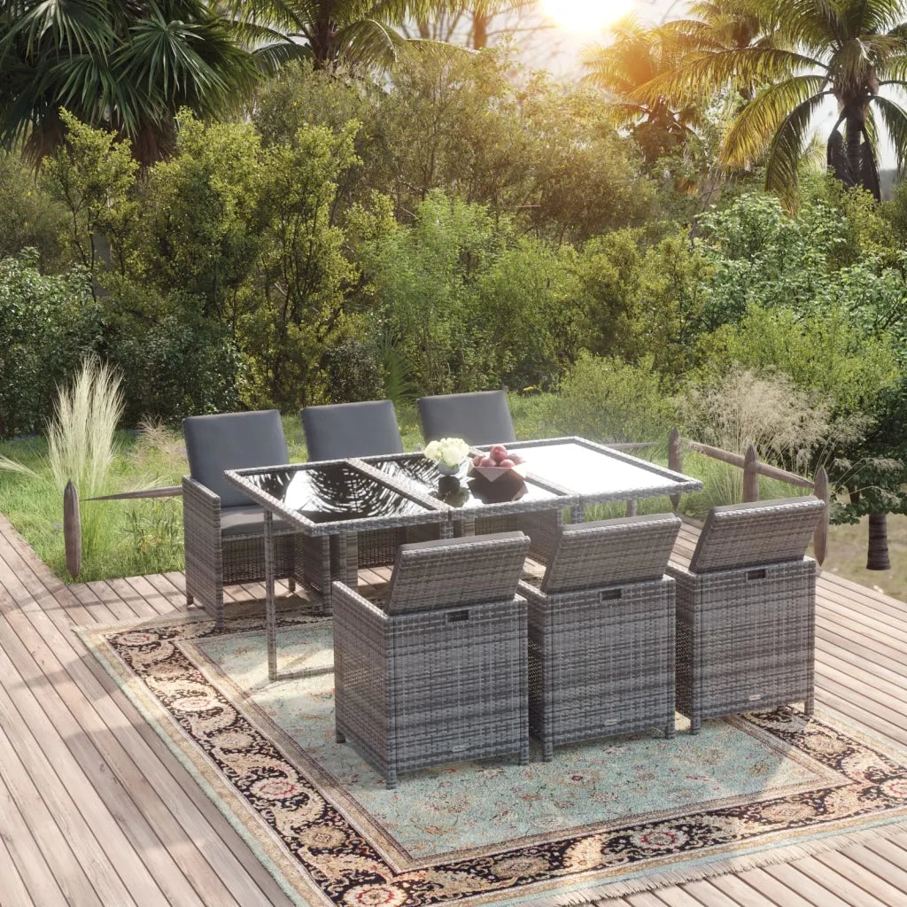 Set da Pranzo da Giardino 7 pz con Cuscini in Polyrattan Grigio 3095536