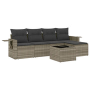 Set Divano da Giardino 6pz | Set Salotto da Giardino con Cuscini Grigio Chiaro Polyrattan
