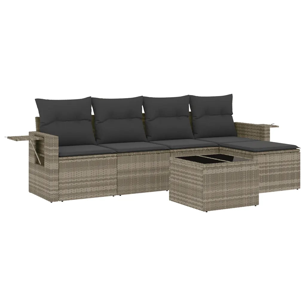 Set Divano da Giardino 6pz | Set Salotto da Giardino con Cuscini Grigio Chiaro Polyrattan