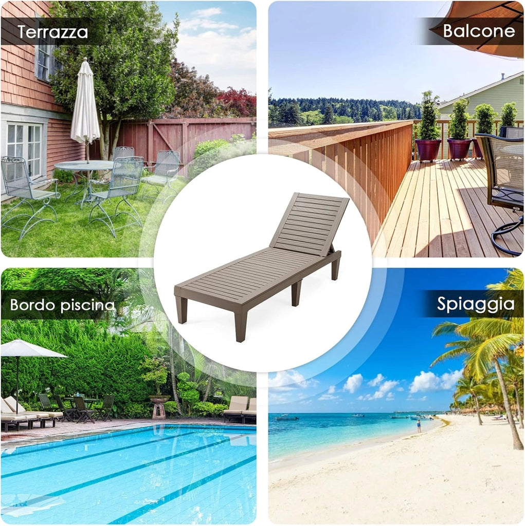 Lettino Prendisole da Giardino, Sdraio da Giardino Con Schienale Regolabile a 5 Livelli, Chaise Longue Impermeabili da Esterno, per Spiaggia Piscina Giardino, Portata 180 kg (2, Marrone)