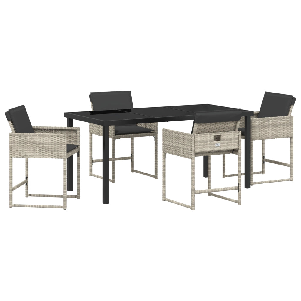 Set da Pranzo da Giardino  di 5 Pezzi con Cuscini Polyrattan Grigio Chiaro