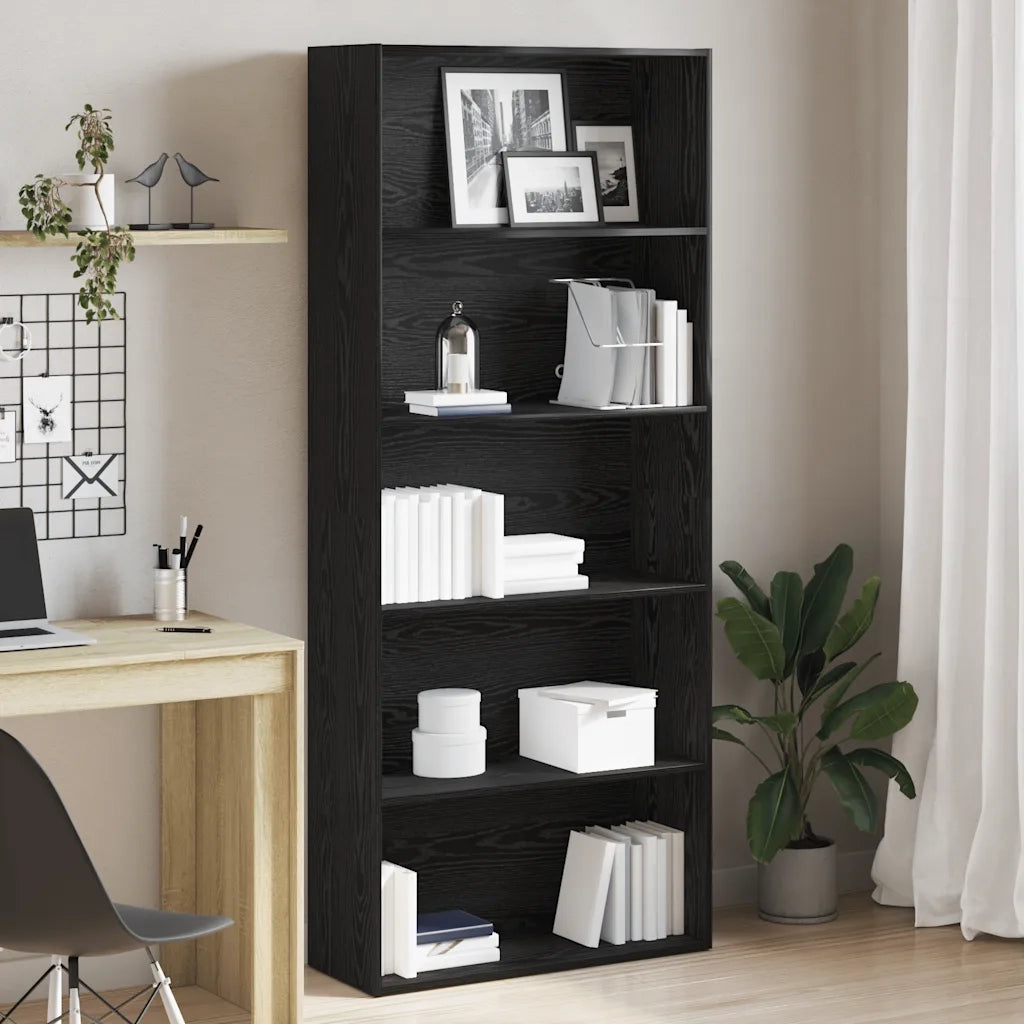 Libreria-Scaffale per Libri-Mobile di Stoccaggio Rovere Nera 80x30x189 cm in Legno Multistrato