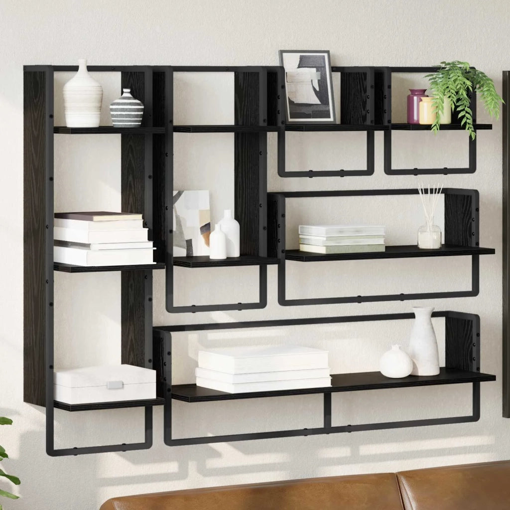 Set mensole da parete 6 pcs Rovere Nero 100 x 25 x 30 cm 882849