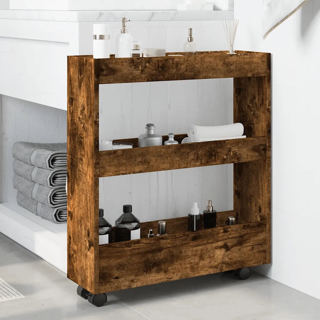 Carrello Stretto a 3 Livelli Rovere Fumo in Truciolato 855245