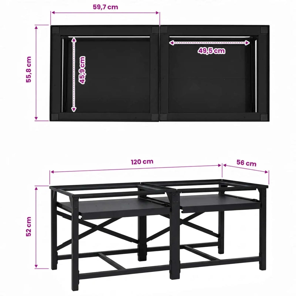 Pedestallo per Lavatrice 2 pcs Nero 120 x 56 x 52 cm Acciaio 42022038