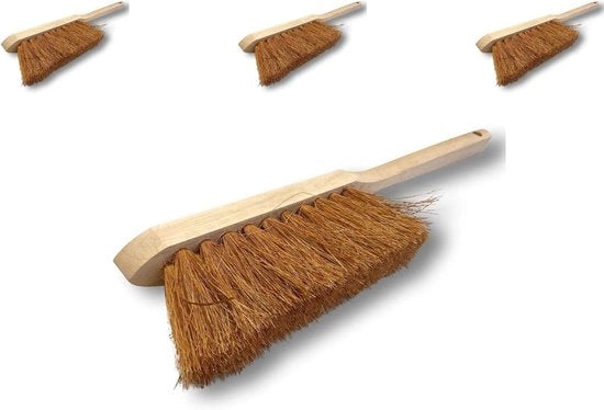 Tre set di spazzole in fibra di cocco naturale con manico in legno lungo - lunghezza 45 cm - prodotto ecosostenibile per polvere, sabbia, terra, gesso, cemento, carbone, camini e griglie
