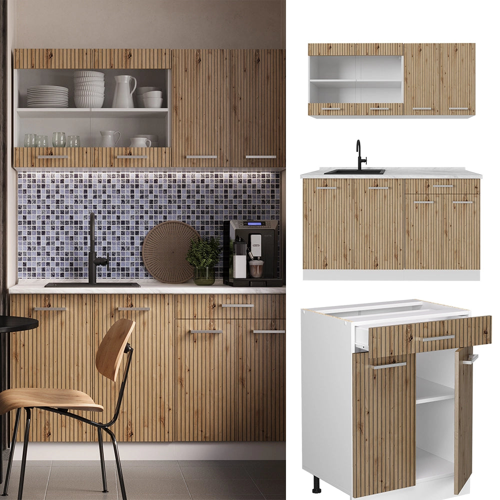 Vicco Cucina monoblocco Rovere artigianale/bianco 140 cm , PL Marmo