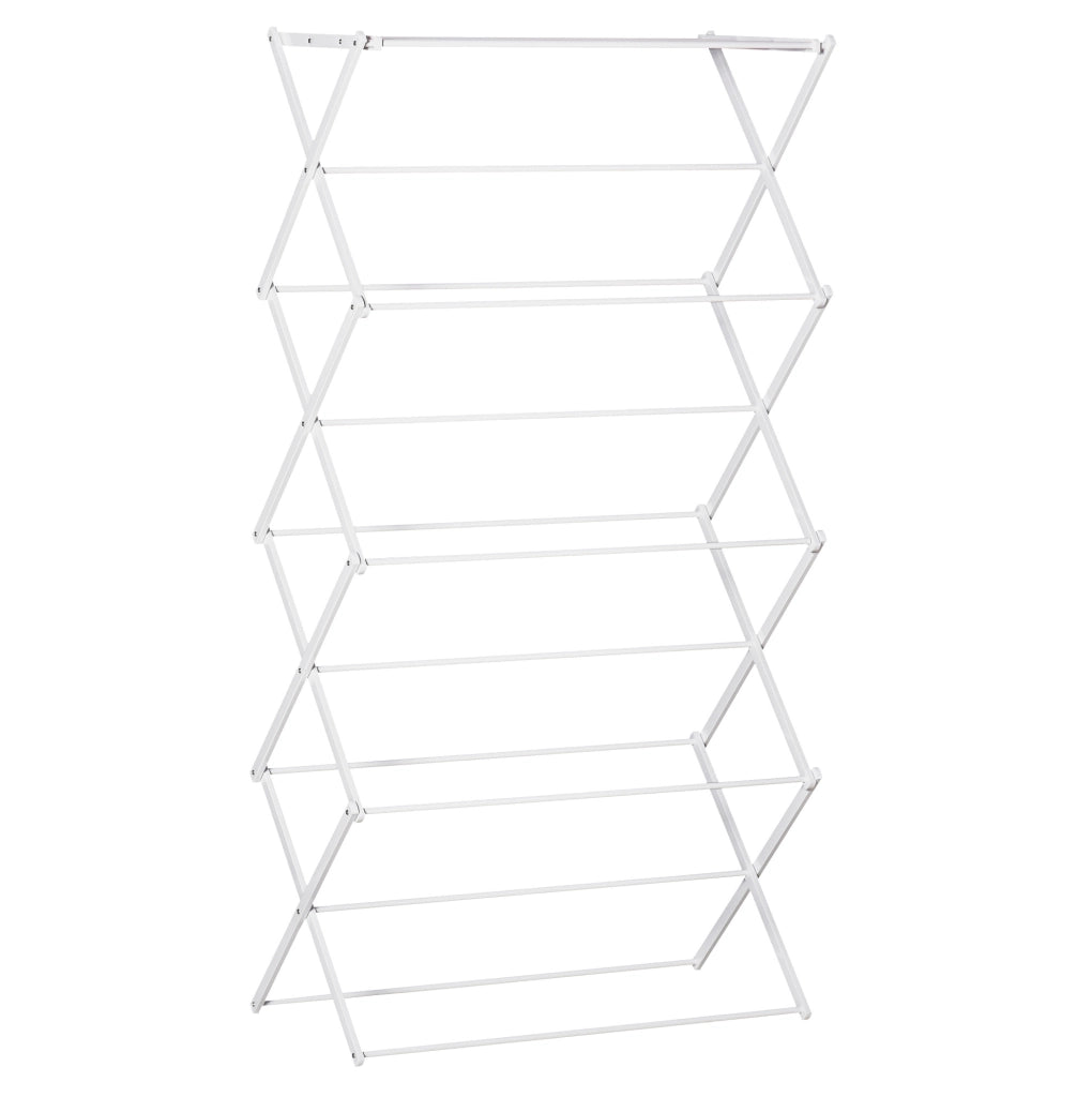 Stendibiancheria pieghevole a 8 livelli in metallo e plastica bianco 74x35x144 cm