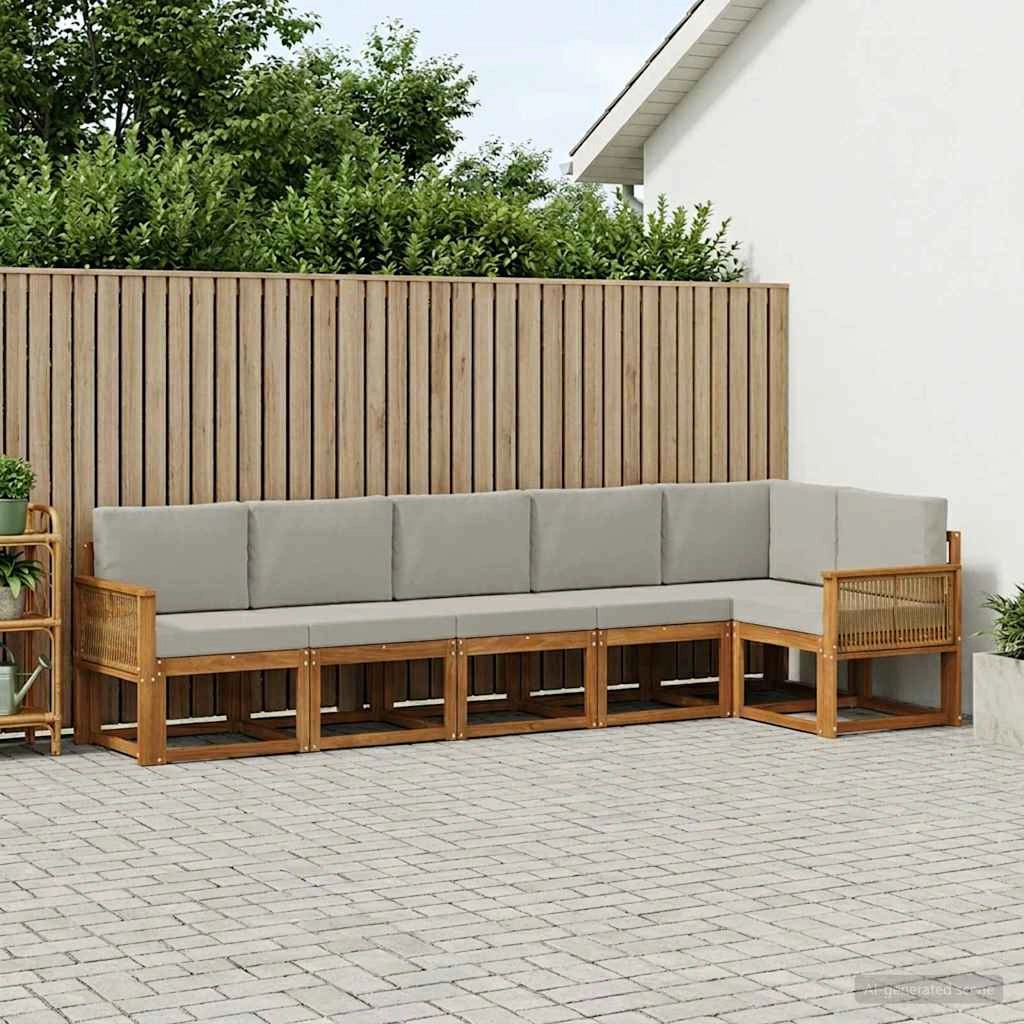Set di divani da esterno 6 pz Naturale e Grigio Chiaro 3385257