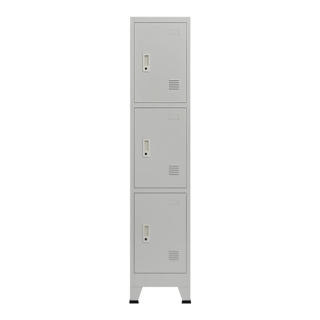 Armadietto da ufficio mobiletto portaoggetti per ufficio officina camera da letto in metallo con 3 ante in acciaio laccato 180 x 38 x 45 cm grigio 03_0006347