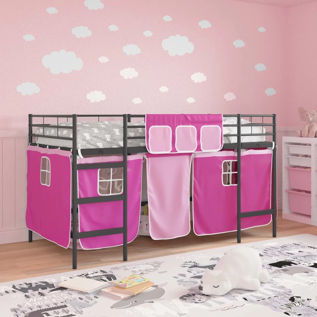 Struttura del Letto Loft per Bambini con Tendine-Giroletto per bambini Nero e rosa 983561
