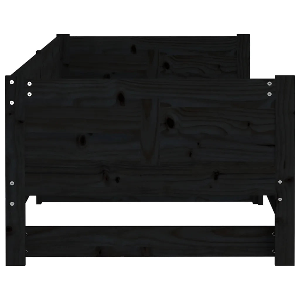 Letto singolo | Letto per adulti | Dormeuse Estraibile Nera in Legno Massello di Pino 2x(90x200)cm