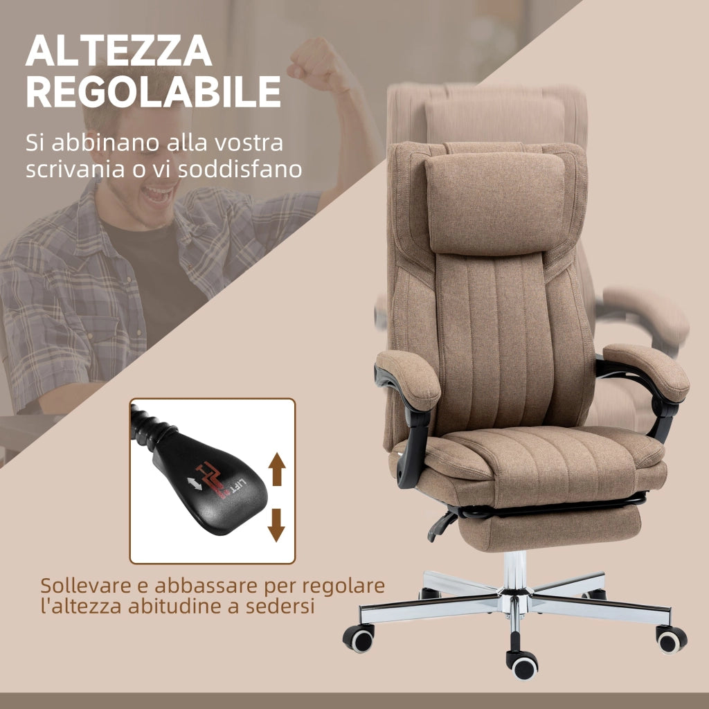 Sedia Operativa da Ufficio Massaggiante con Poggiapiedi e Telecomando 65x61x105-113 cm Marrone