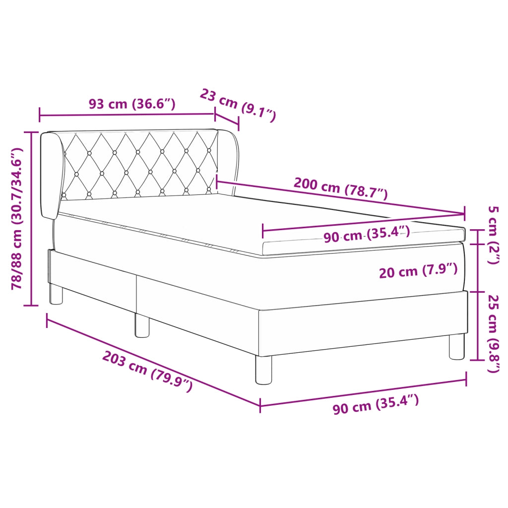 Letto Box Spring  con Materasso Verde Scuro 90x200 cm in Velluto