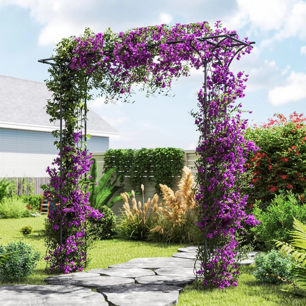 Pergolato a Arco da Giardino, Pergola da Esterno Decorativa in Metallo per Piante Rampicanti, Arco da Esterno per Feste, Matrimonio (Nero, Modello 2)