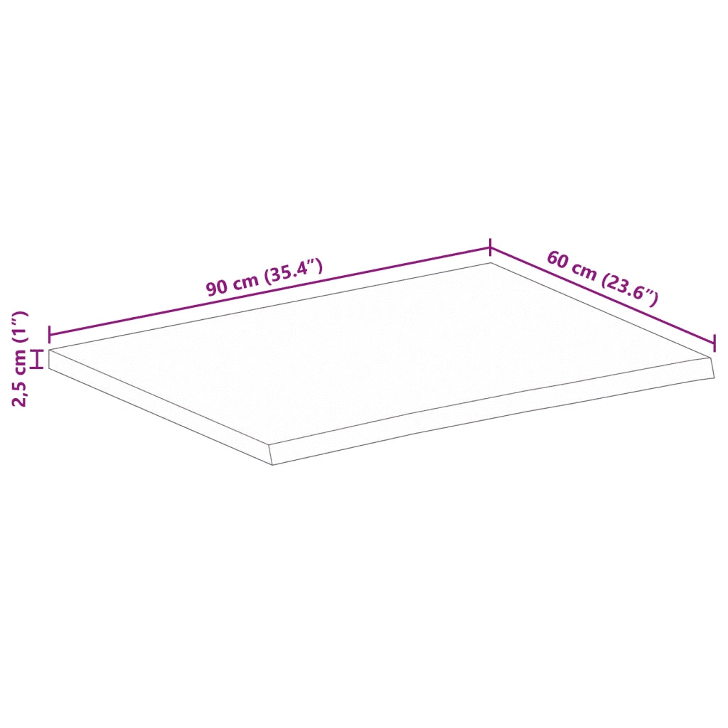 vidaXL Piano Tavolo Bordi Vivi 90x60x2,5 cm in Legno Massello di Mango