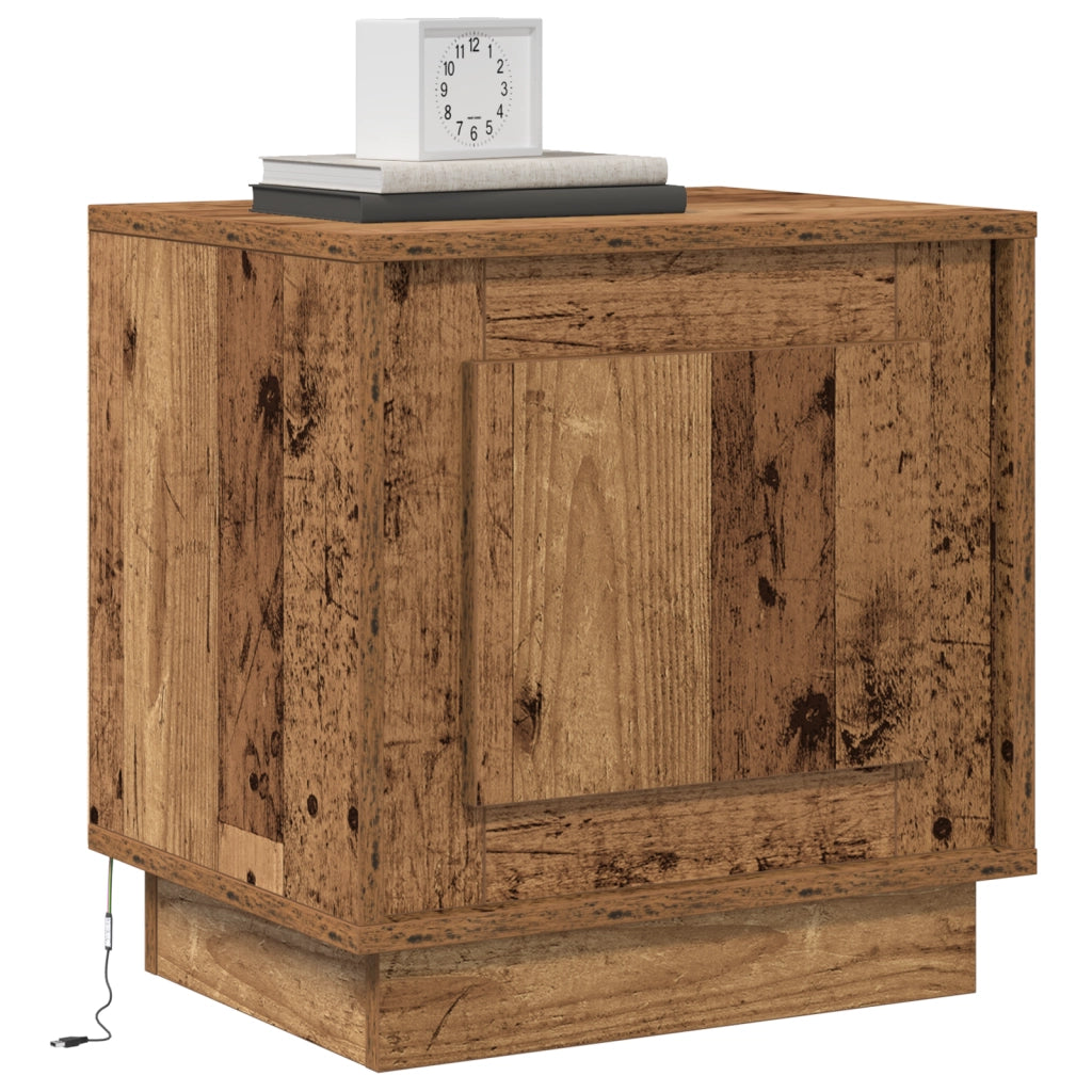 Comodino con luci LED in legno vecchio 44x34,5x45 cm