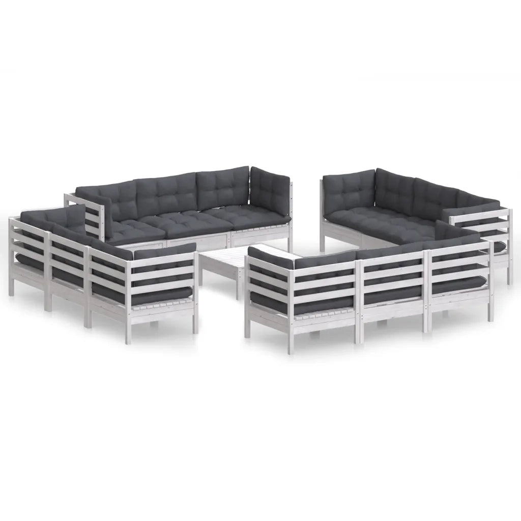 Set Divani da Giardino 13 pz e Cuscini Antracite Legno di Pino 3096071