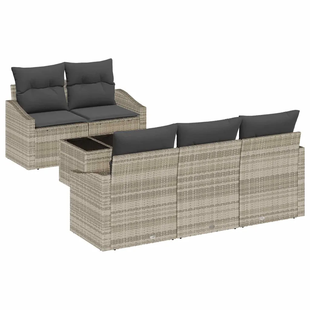 Set di divani con cuscino 6 pcs Grigio chiaro polyrattan