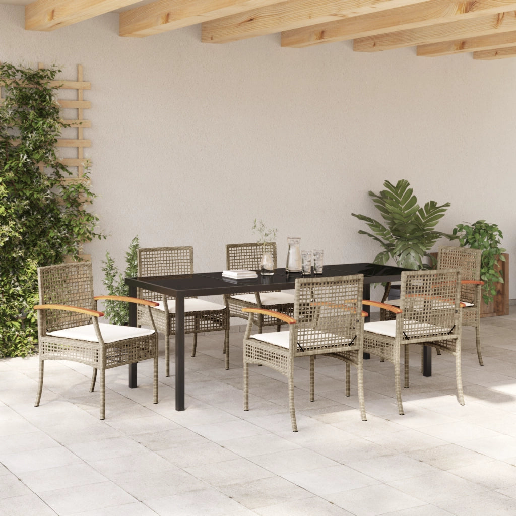 Set di Pranzo da Giardino con Cuscini Beige Rattan Polivalente 7 Pezzi