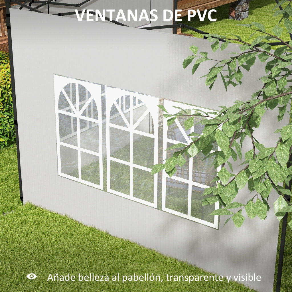 Pareti Laterali per Gazebo ¨C Xylo ¨C 293x193 cm Bianco con Finestre Set 2 Pezzi