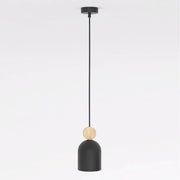 Lampada a sospensione Mesi in acciaio nero opaco e legno
