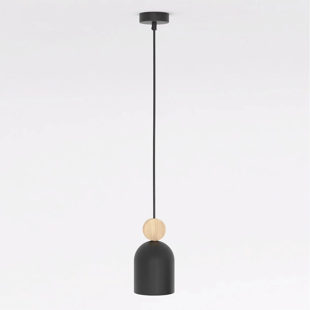Lampada a sospensione Mesi in acciaio nero opaco e legno