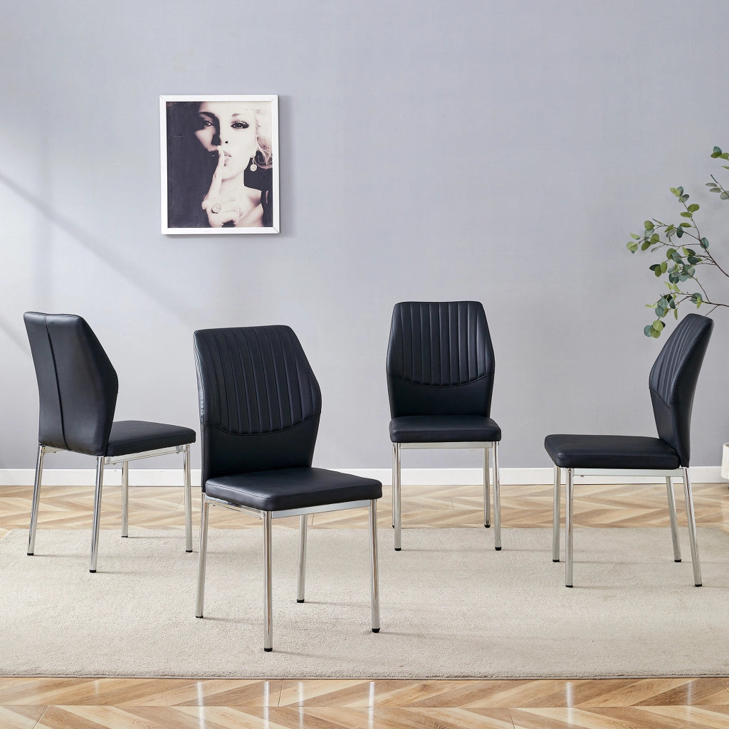 SEDIA da pranzo Set da 4 pezzi 93 cm Nero/Argento in PU e metallo