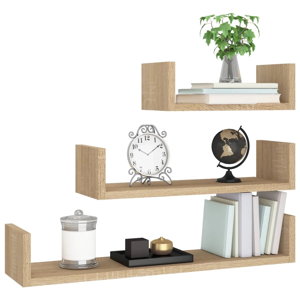 Mensole a Muro 3 pz Rovere Sonoma in Legno Multistrato 800201