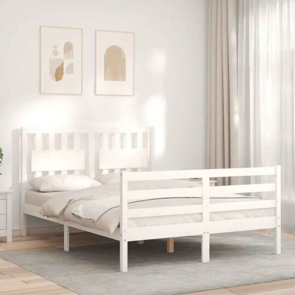 Giroletto con Testiera-Struttura Letto con testiera Bianco 120x200 cm in Legno Massello 959720