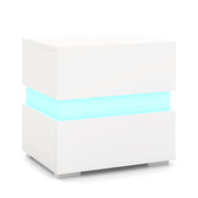 Comodino a LED con cassetti telecomando 22 modalit¨¤ di luce 10 velocit¨¤, Tavolino laterale moderno da salotto Bianco
