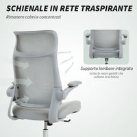 Sedia da Ufficio Ergonomica con Braccioli Regolabili Schienale a Rete e Poggiatesta Grigio