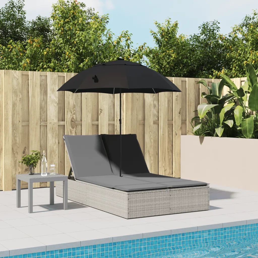 Lettino Prendisole | Sdraio da giardino | Lettino da sole Cuscini e Parasole Grigio Chiaro Polyrattan