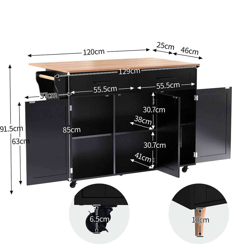 Buffet con piano ribaltabile - Xylo - 129x46x91cm nero 2 cassetti