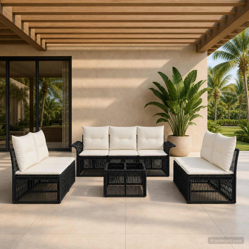 Set Divano da Giardino 8 pz Nero polyrattan 3434800