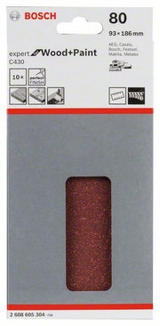 2608605304 -Set 10 fogli abrasivi C430, 93 x 186 mm, P80, EXPERT for LEGNO+VERNICE