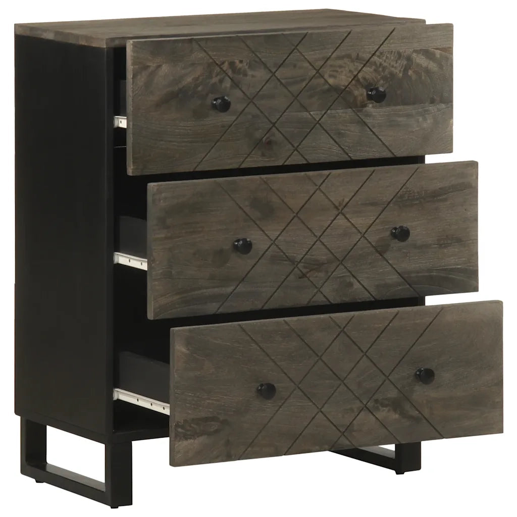 Credenze 2 pz Nere 60x33x75 cm in Legno Massello di Mango 3309998