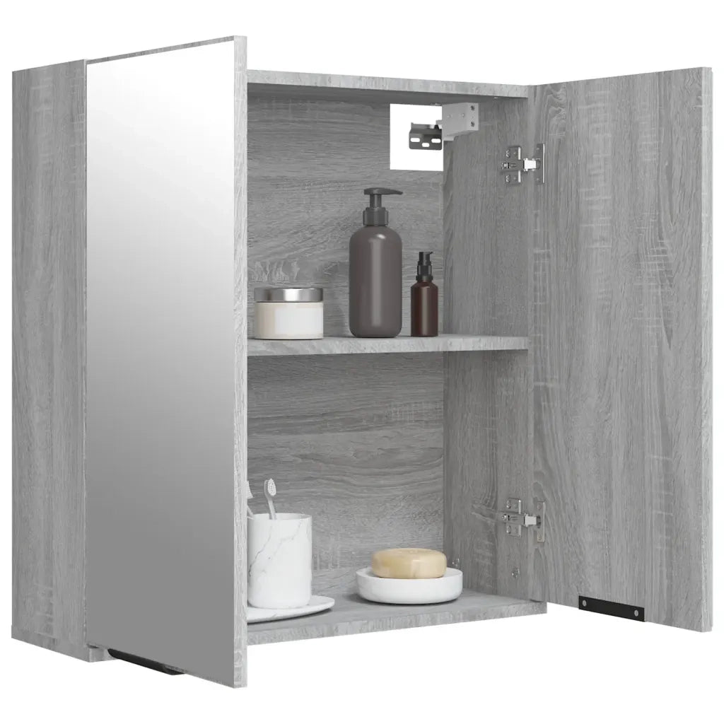 Armadietto a Specchio da Bagno-Mobile bagno con specchio Grigio Sonoma 64x20x67 cm
