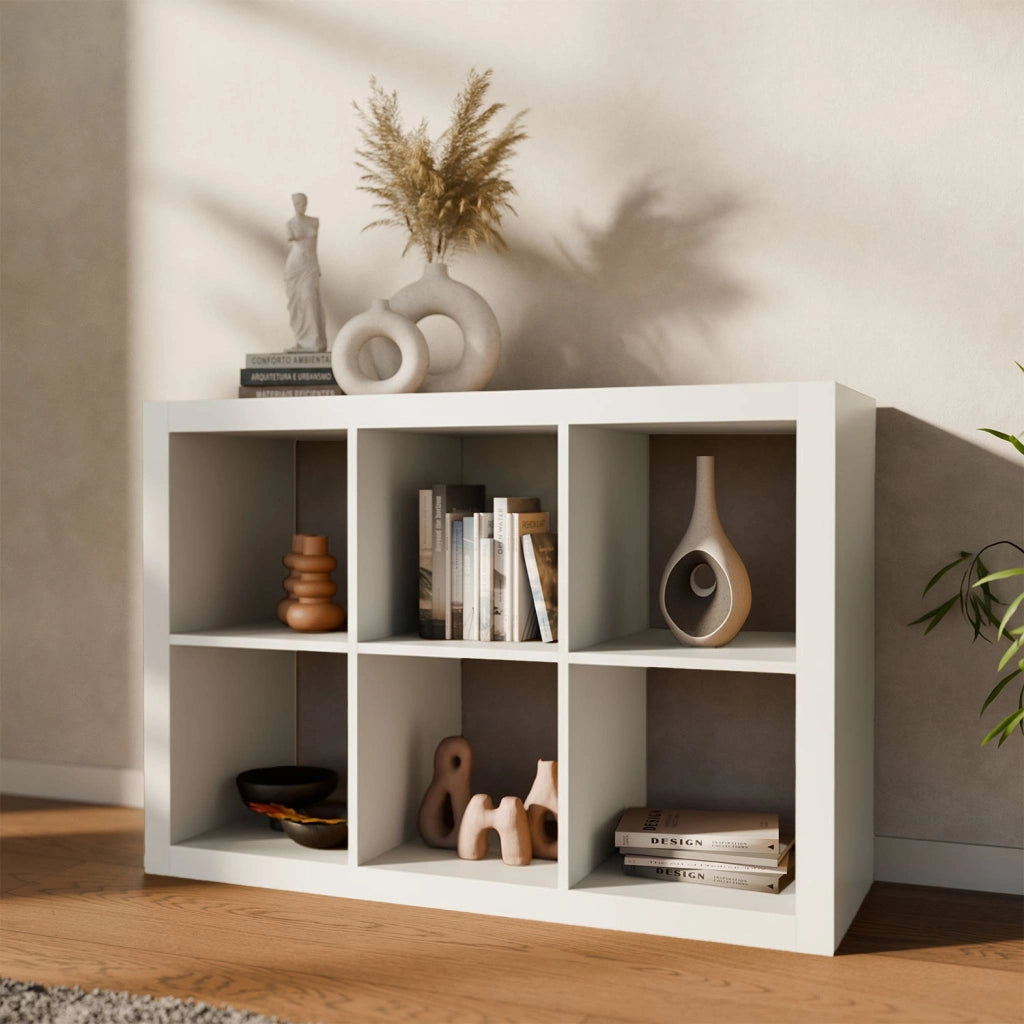 Libreria a 2 livelli con 6 scomparti, bianco
