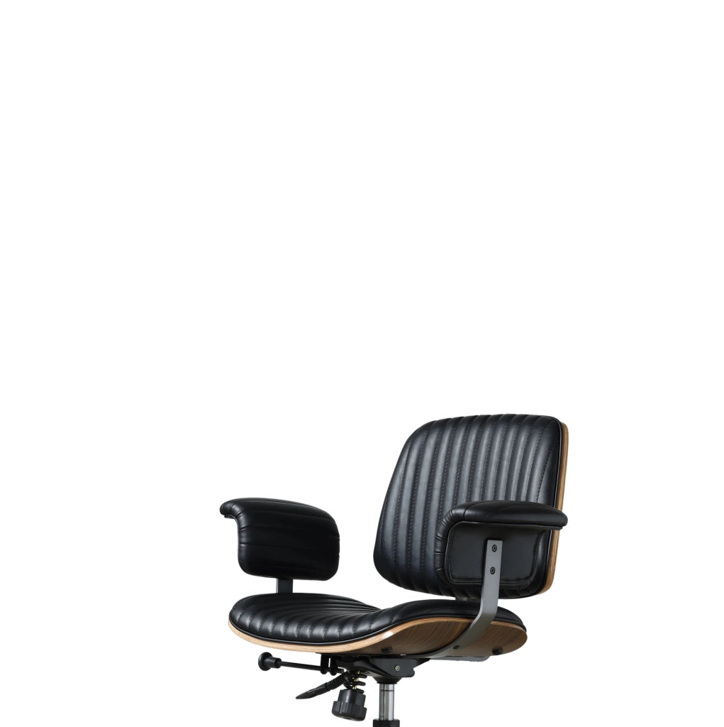 Sedia ufficio in pelle PU con braccioli in quercia, ergonomica, girevole e regolabile in altezza