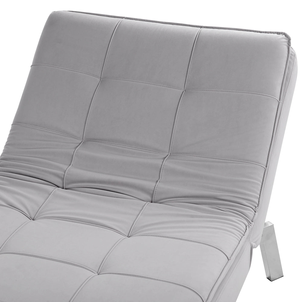 Chaise longue Velluto Grigio Chiaro capitonné Schienale e Gambe Regolabili Modern Glam