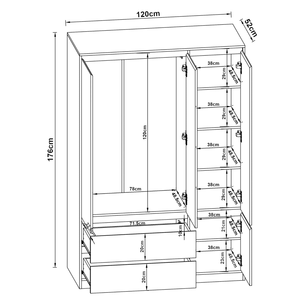 Armadio moderno per camera da letto mobile contenitore senza tempo con 6 ripiani e 2 cassetti MDF 176 x 120 x 52 cm effetto rovere bianco 03_0006365