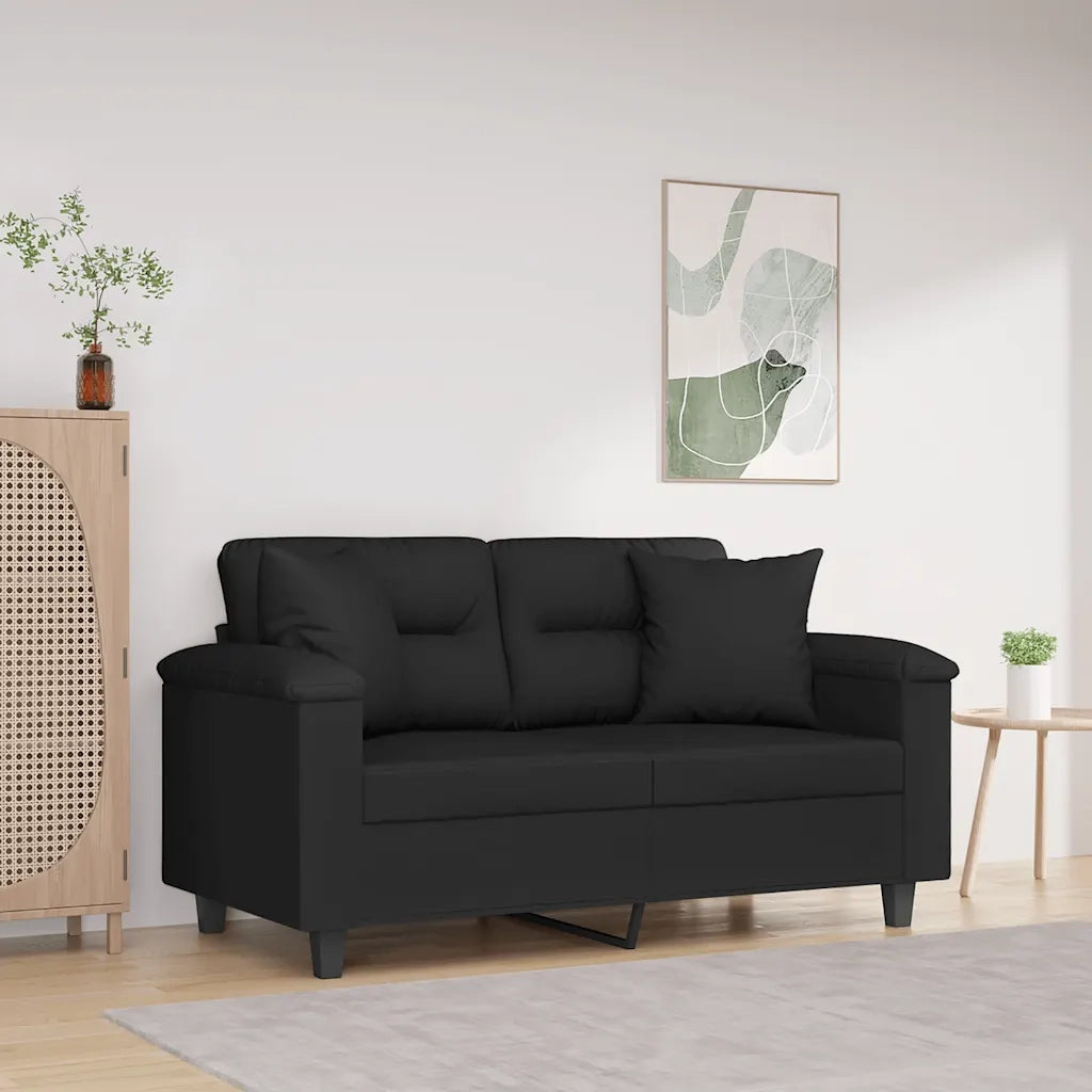 Divano a 2 Posti con Cuscini-Sofa 2 Posti con Cuscini Nero 120 cm Tessuto Microfibra