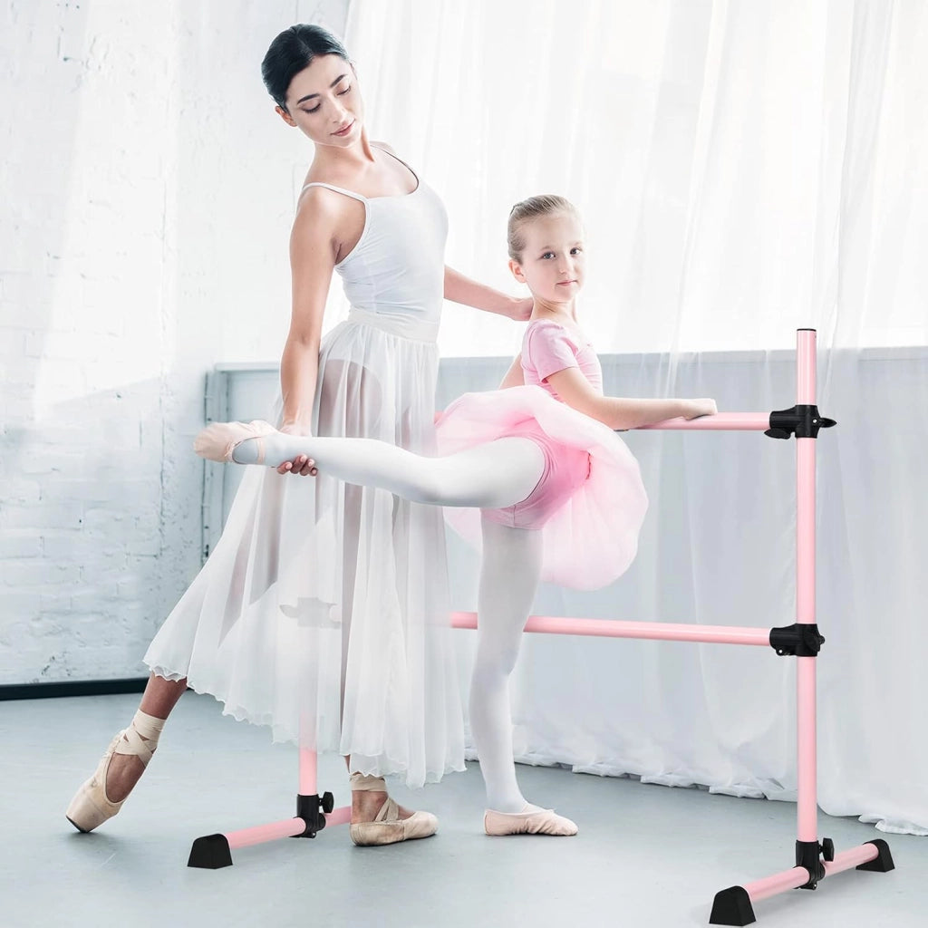 Sbarra da Balletto Doppia in Metallo, Portatile e Regolabile in Altezza con Cuscinetti Antiscivolo e Base Girevole, Ideale per Allenamento Stretch, Carico Massimo 50 kg