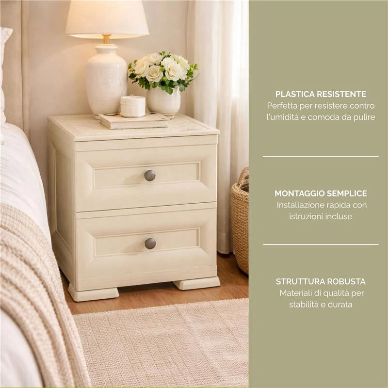 COMODINO 2 CASSETTI ANGORA 40X43X46 CM – COMODINO MODERNO SALVASPAZIO PER CAMERA DA LETTO E ZONA LIVING