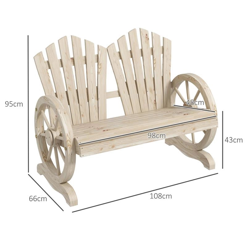 PANCHINA DA GIARDINO IN LEGNO STILE COUNTRY CON BRACCIOLI A RUOTA, 108X66X95CM, LEGNO NATURALE