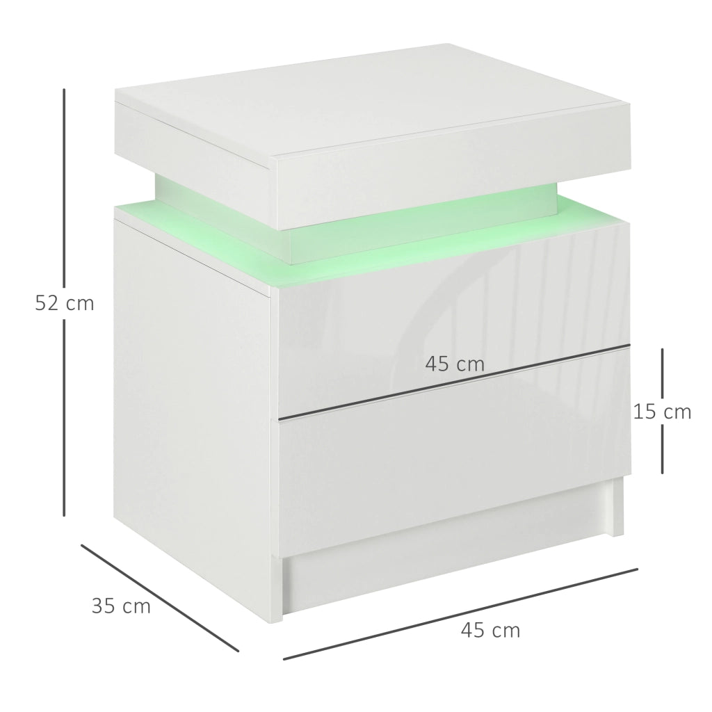 Comodino con Luci LED e 2 Cassetti ¨C Zephmum ¨C Bianco, Multistrato, 45x35x52 cm